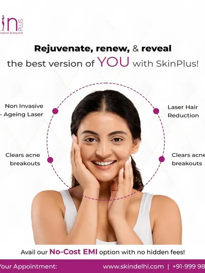 Rejuvenate, renew, and reveal the best version of you. This graphic highlights some of our key laser services, including non-invasive anti-aging lasers, laser hair reduction, and treatments for acne breakouts.