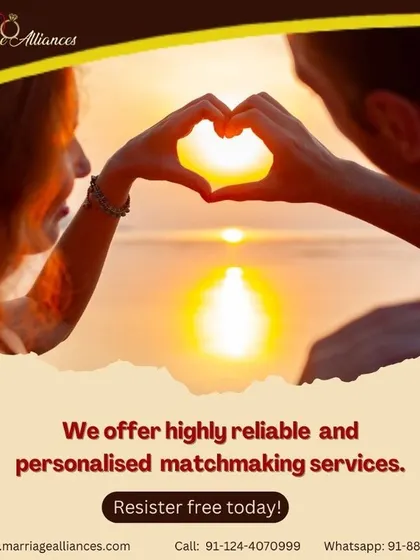 I offer highly reliable and personalized matchmaking services built on trust and a deep understanding of your needs. This image of a couple making a heart with their hands against a sunset symbolizes the love and connection I strive to create.