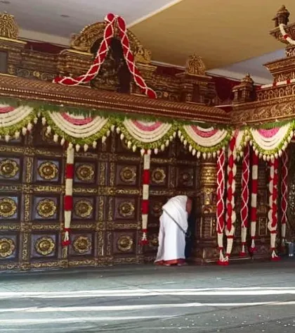 Here is another view of the temple-style stage, showcasing the scale and detailed craftsmanship that goes into our large-scale wedding decorations.