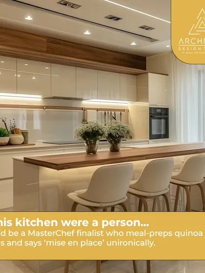 This kitchen is for the MasterChef at heart. With its large island, sleek glossy cabinets, and professional-grade appliances, it's designed for serious cooking and entertaining.