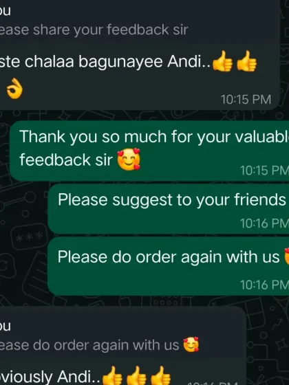"Taste chaala bagunayee Andi." It is always encouraging to hear such positive feedback and know that customers will be ordering again.