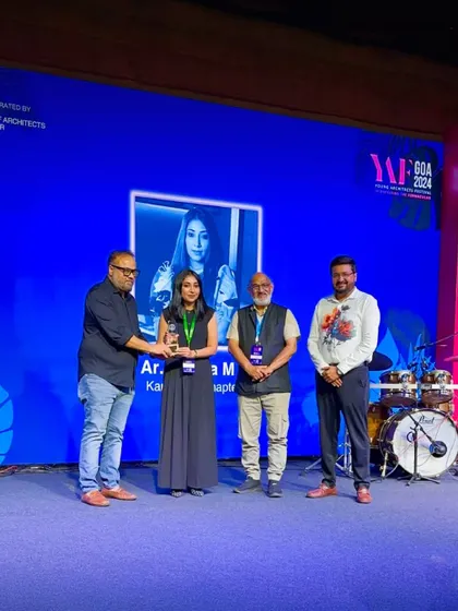Accepting the Young Architect of the Year Award at the YAF GOA 2024 ceremony. This prestigious recognition celebrates our unwavering commitment to contextual and sustainable design.
