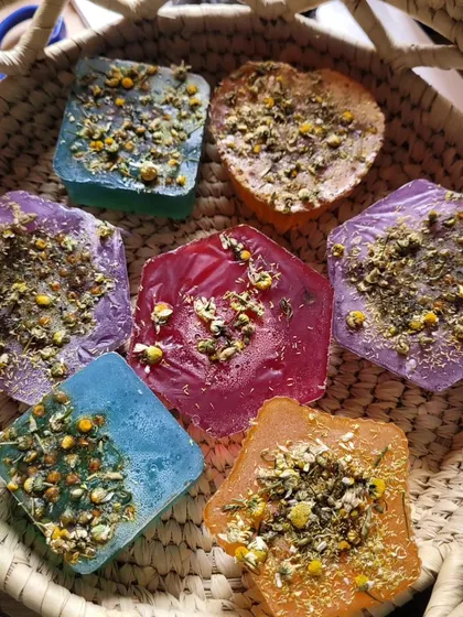 A full basket of my colorful Chamomile soaps. They make a beautiful and thoughtful gift for someone with sensitive skin.