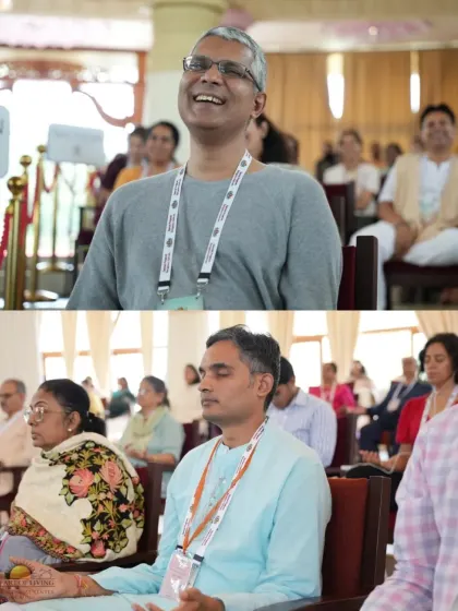 The joy of wisdom and the peace of meditation. These participants in our Spiritual Sojourn program show the range of experiences, from blissful smiles to deep, meditative states, that our courses offer.