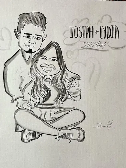 A simple and classic couple's caricature is a perfect keepsake. I love adding little details like names and dates to make it a special memory of your event.
