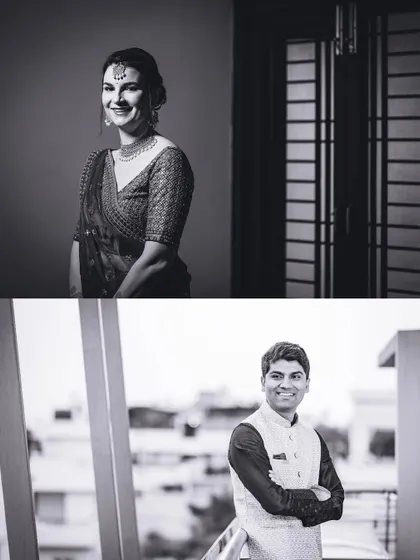 A classic black and white portrait of a beautiful cross-cultural couple.