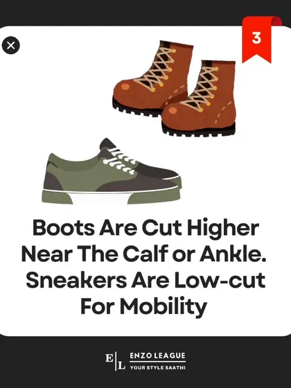 The cut is another distinction. Boots are cut higher to support the ankle, whereas sneakers are typically low-cut to allow for greater mobility and ease of movement.