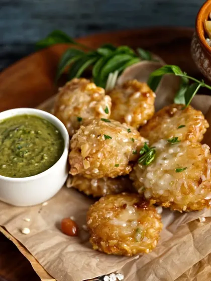 Authentic flavors of Navratra. Our Satvik dishes, like these crispy sabudana vadas with green chutney, are perfect for elevating your religious gatherings.