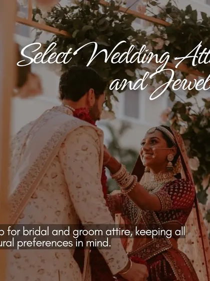 A checklist item for the couple: selecting wedding attire and jewelry that aligns with cultural preferences and personal style.