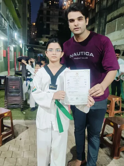 Congratulations to this student on earning her green belt. She has consistently shown focus and a great attitude in her training.