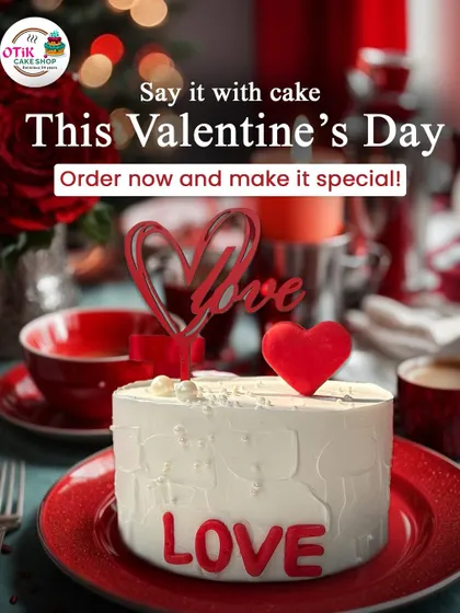Say it with cake this Valentine's Day. This elegant white cake with red "LOVE" lettering is a simple yet powerful way to celebrate your special someone.