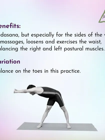 The benefits of Tiryak Kati Chakrasana include massaging the waist and balancing the right and left postural muscles.