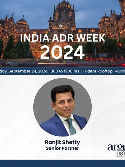 My senior partner Ranjit Shetty speaking at the MCIA India ADR Week in Mumbai, contributing to a discussion on the evolving landscape of arbitration rules.