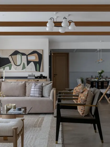 This large abstract piece, custom-made for a client's living room in Mumbai, shows how art can become the soul of a space. The neutral palette with pops of green and black complements the modern interior design, creating a focal point that is both bold and harmonious.