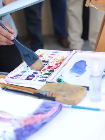 A close up of my watercolour palette during the landscape demonstration. Having a good range of colours is essential for outdoor painting.