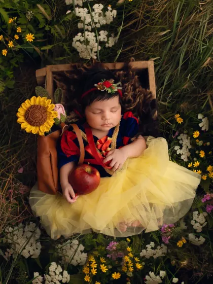 Another version of the Snow White shoot, this time with a sunflower and a bag, telling a slightly different part of the story.