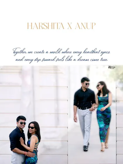This pre-wedding collage showcases a modern, urban vibe. I captured the couple walking hand-in-hand, creating a natural and stylish set of images that reflect their contemporary love story.