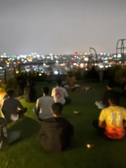 A rooftop sound healing session for a hackathon in Koramangala, Bangalore. It was a perfect way for the participants to take a break from their screens and connect with the calm of the night sky.