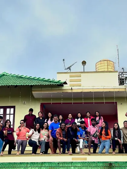 The whole gang on the roof of the homestay. It feels like one big family.