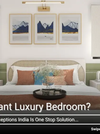 This render focuses on the bed and artwork, showing how a triptych and a picture light can create a stunning focal point in a bedroom.