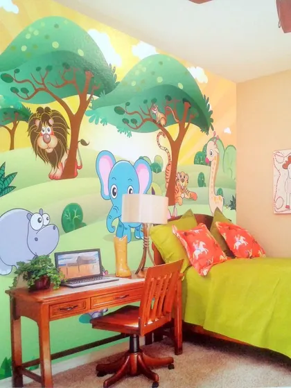 A duplicate of media 155, this sunny jungle scene with friendly animals is a wonderful choice for creating a bright and happy atmosphere in a kid's room.
