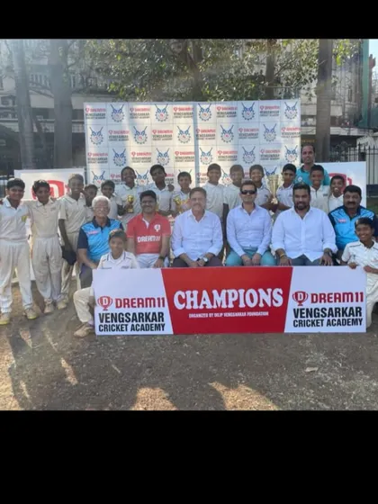 Our U-12 team celebrating their championship win in the Dream 11 Vengsarkar Cricket Cup. A proud moment for the players, coaches, and parents.