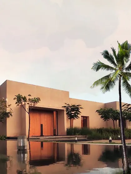 A render of the Earthsong project, capturing the minimalist design and its reflection in the water body. This image shows our vision of creating a structure that is in perfect harmony with its natural surroundings.