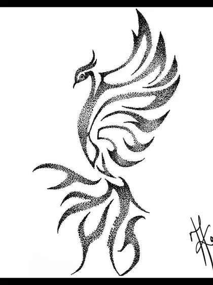 A phoenix created using a stippling technique, where the image is formed by thousands of tiny dots. This method requires patience and precision, much like the process of rising again after a fall.