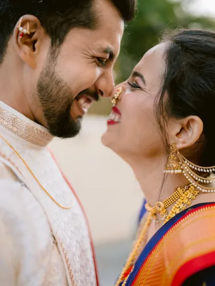 It's the little moments of pure, uninhibited joy that I live to capture. The playful nose-scrunch between Sayali and Gaurav on their wedding day is a perfect example of the candid, heartfelt memories I want to preserve for you.