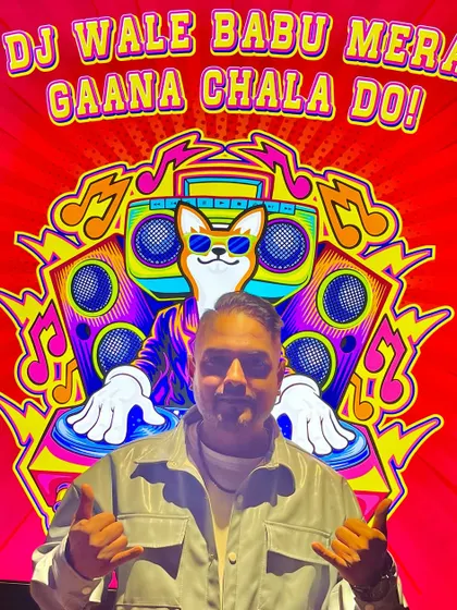DJ Wale Babu mera gaana chala do! Sometimes the decor just gets it. A fun moment that perfectly captures the Bollywood party vibe I love to create.