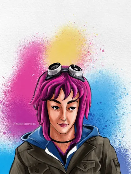 The Ramona Flowers portrait with a subtle, textured background. This version gives the illustration a slightly softer, more artistic feel.