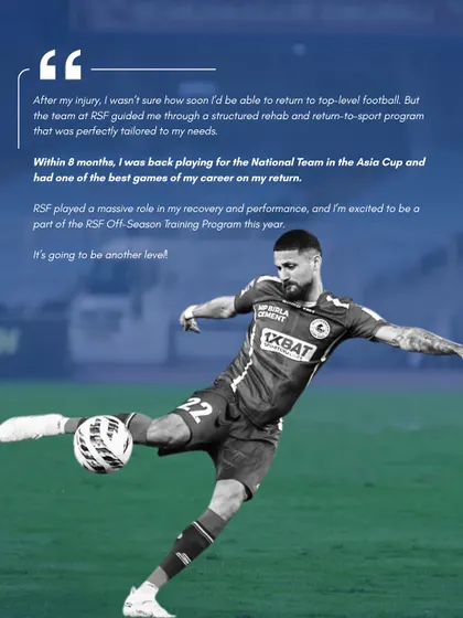 "Within 8 months, I was back playing for the National Team." Deepak Tangri's quote details his rapid and successful return to the Asia Cup after a significant injury, crediting our structured program for his recovery and performance.