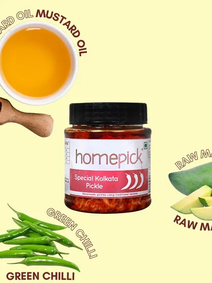 The fiery, tangy flavour of our Special Kolkata Pickle comes from raw mango, green chillies, and a base of mustard oil, a staple in Bengali cuisine. It's a must-have for lovers of bold tastes.