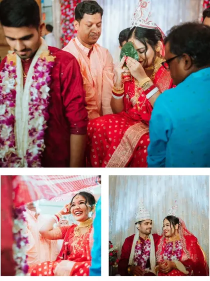 More vibrant moments from a Bengali wedding, including the 'shubho drishti' ritual.