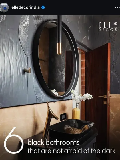 I was honored to have one of my designs featured by Elle Decor India. This image showcases a black-themed bathroom that is not afraid of the dark, using texture and lighting to create a moody and sophisticated space.