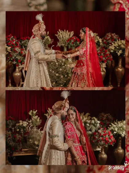 A collage of tender moments between the couple. From holding hands to sharing a private smile, these are the memories that last a lifetime, captured beautifully against the lush floral decor I designed.