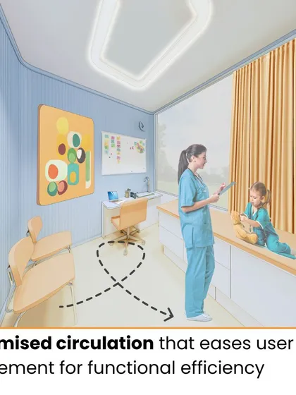 Optimized circulation within a consultation room eases user movement and improves functional efficiency. Our layouts are meticulously planned to support the workflow of caregivers and the comfort of patients.