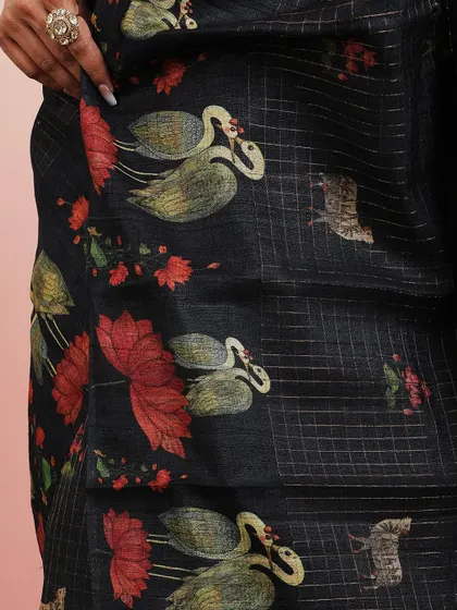 A detailed shot of the swan and lotus print, showcasing the delicate artistry.