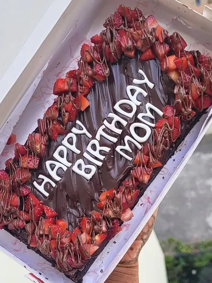 This is a mini version of my Nutella & Fresh Strawberries Fudge Brownie Slab, customized for a birthday. It's the perfect combination of rich chocolate and fresh fruit.