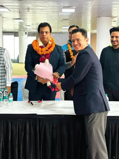 Being welcomed at the SGFI Delhi State selection trials held at Thyagaraj Stadium in New Delhi.