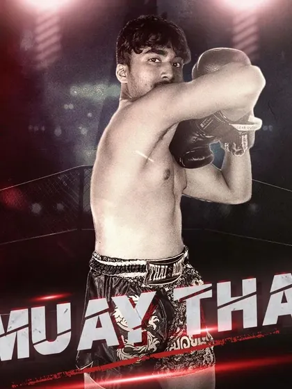 A promotional graphic for our Muay Thai classes. Known as the "art of eight limbs," Muay Thai provides a devastating arsenal of strikes with fists, elbows, knees, and shins.