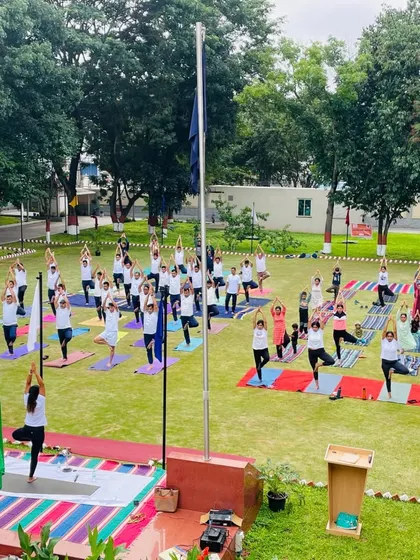 A wide view of the International Yoga Day session with the CISF community. Seeing everyone on their mats, moving together in Tree Pose, was a powerful reminder that yoga is for every body.