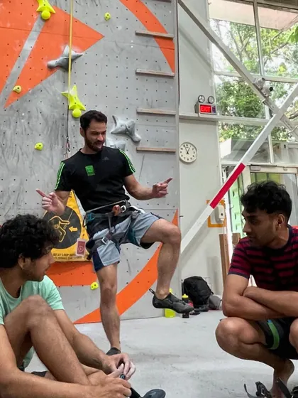 The weekend crew having a laugh between climbs. The friendships and community are a huge part of what makes our gym special.