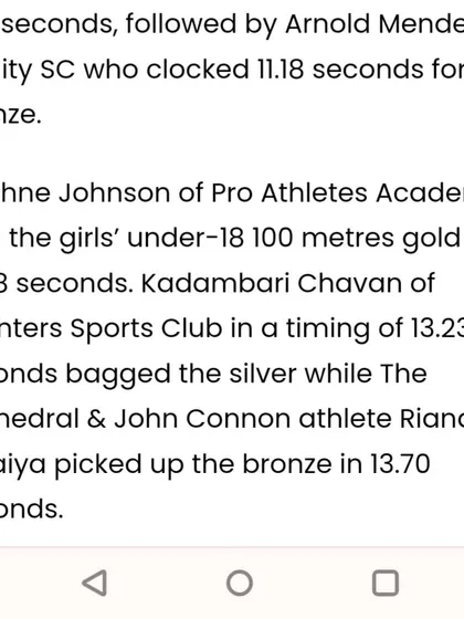 This article highlights Daphne Johnson of Pro Athletes Academy winning the girls' under-18 100m gold.