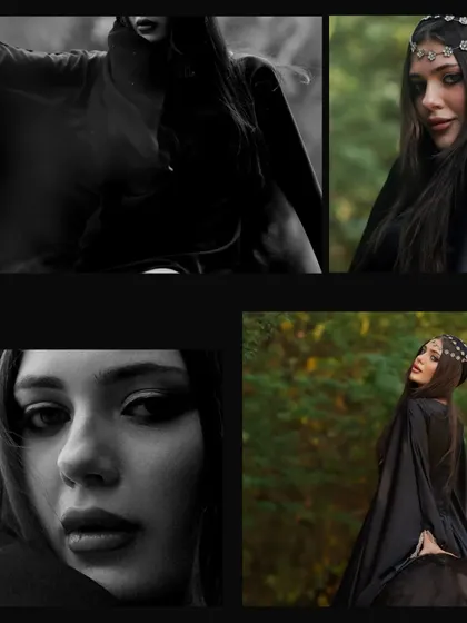 A collage showing different angles and close-ups from an Arabic-themed photoshoot, highlighting the dramatic and versatile looks that can be achieved here.