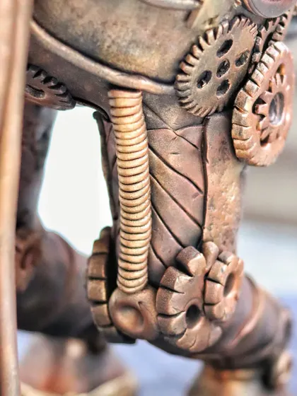 Detail of the leg joint on the Steampunk horse. This shows how different textures and components are layered to create a realistic, mechanical look.
