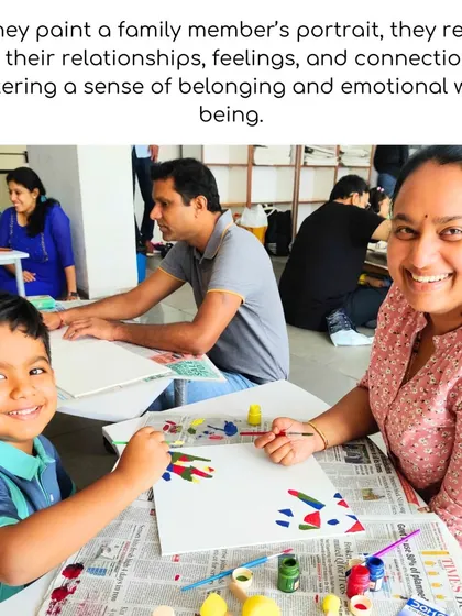 I believe learning is a journey best shared. In my family workshops, parents and children create side by side, like in this portrait painting session. These moments of shared creativity are not just about art; they foster connection, strengthen emotional bonds, and create memories that last a lifetime.