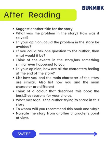 This 'After Reading' checklist helps children reflect on what they've read. Prompts like suggesting a new title or thinking of a question for the author encourage critical thinking and deeper comprehension.