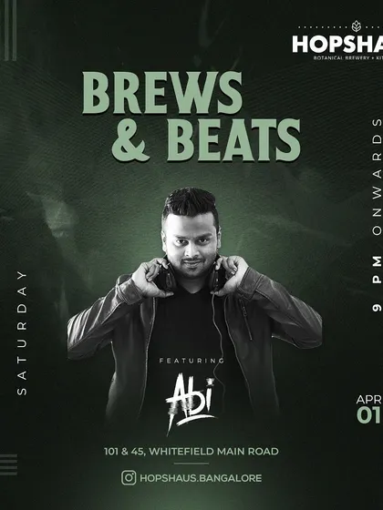 A 'Brews & Beats' event poster from Hops Haus, showcasing my regular appearances at popular breweries.