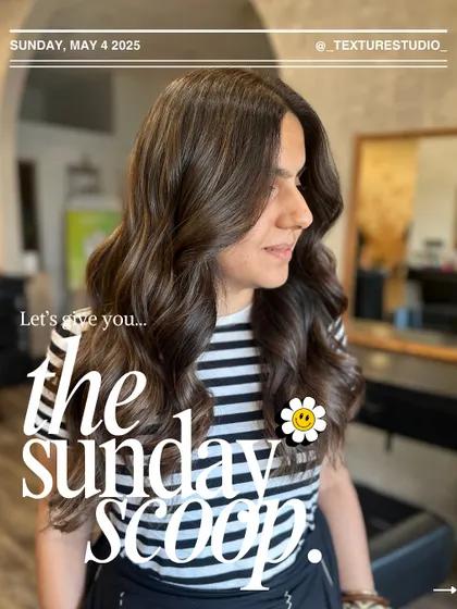 The cover of this week's Sunday Scoop, featuring a beautiful client with a fresh color and style.